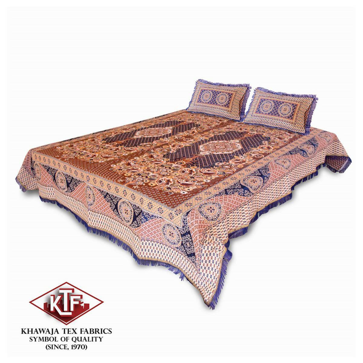 Khawaja King size double bed sheet jacquard traditional hand crafted bed set gultex style multani cotton polyester bed cover with 2 pillow covers A18 - ValueBox