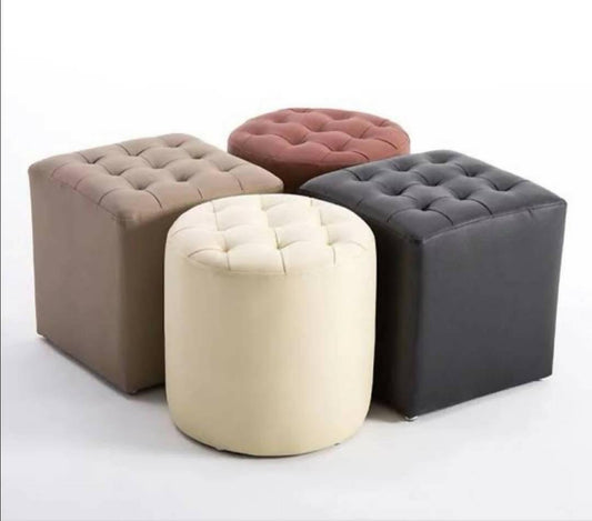 Leather Upholstered Pouf Stool Ottoman,pouffe Footstool Solid Wood Leather Living Room Coffee Table Small Bench-white 34x34x35cm(13x13x14inch) - 1 P