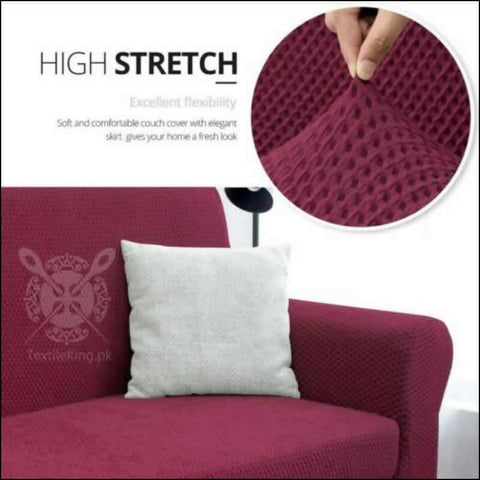 Turkish Stretchable Fitted Jacquard Sofa Cover - Maroon - All Sizes - ValueBox