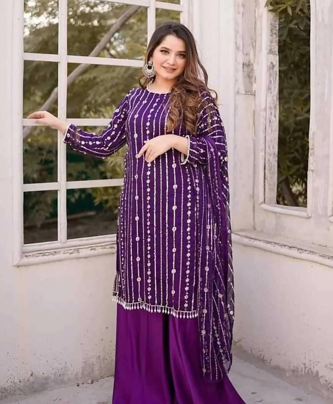 3 PC Unstitched Chiffon Shirt & Dupatta With Kathaan Trouser - ValueBox