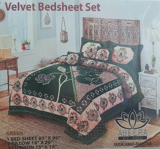 VELVET BED SHEET 5PCS SET with PILLOW & CUSHION CASE 014 - ValueBox