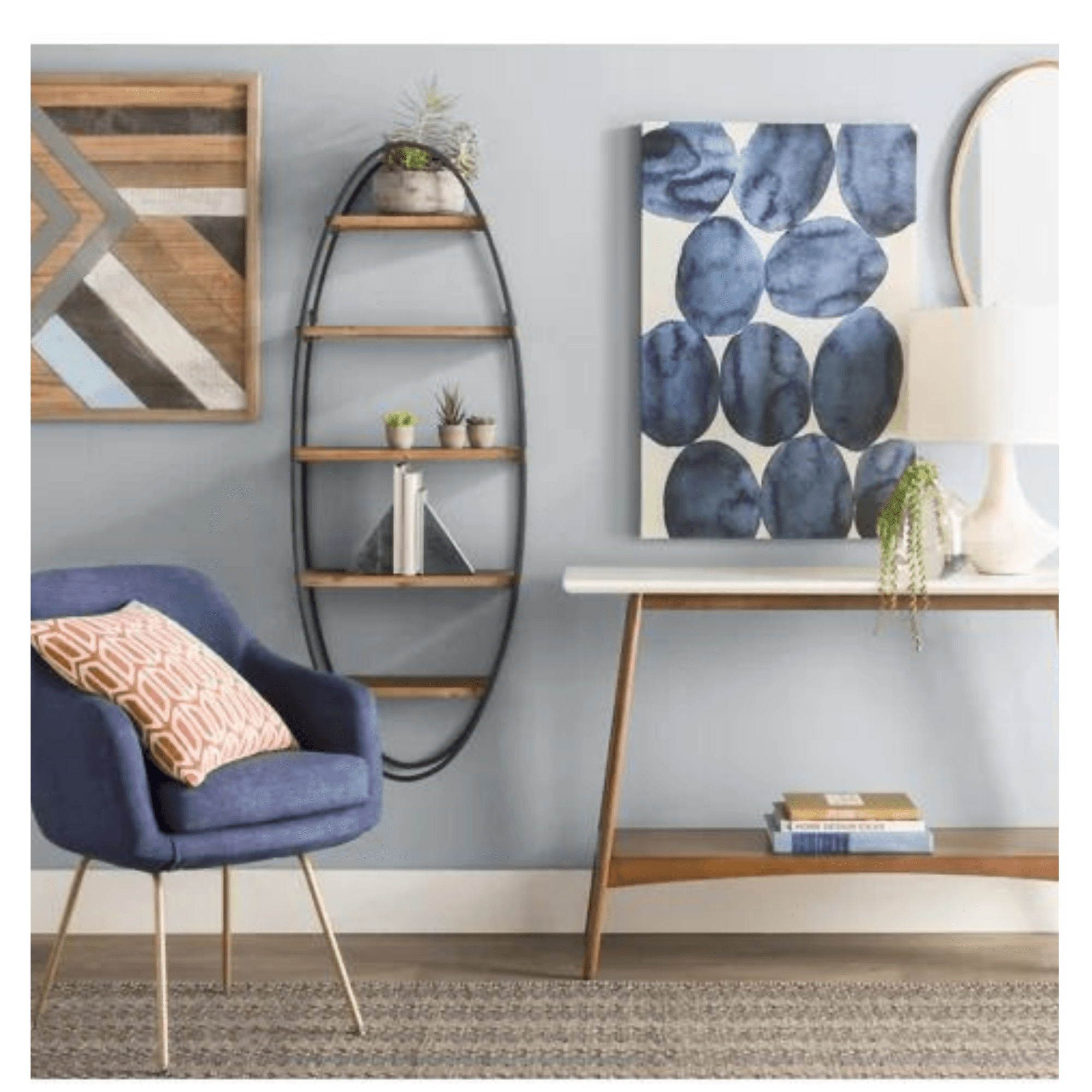 5 Piece Oval Accent Shelf, Accent Shelf Hanging Book Shelves for Living Room, Bedroom, Office, Burned Finish Display Shelves (Black) - ValueBox