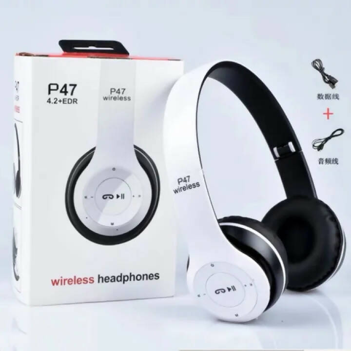 Bluetooth Wireless Headphones, Stereo Headphones with Mic, P47 Foldable Headset with Built-in Microphone, Wireless Earphones,
