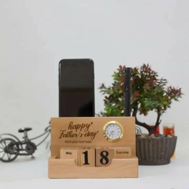 Wooden Table Calendar with Clock Customized Engraving LOGO Name&Picture - ValueBox