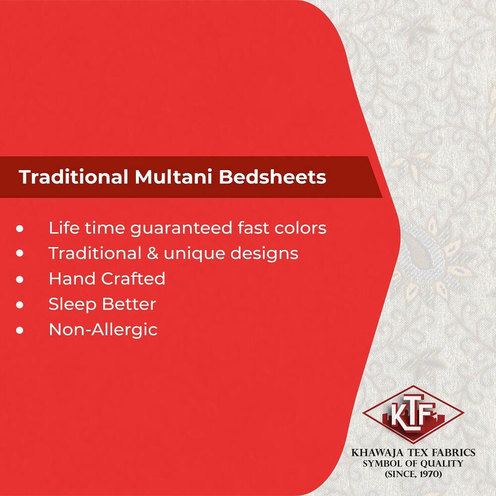 Khawaja King size double bedsheet jacquard traditional hand crafted bed set gultex style multani cotton polyester bed cover with 2 pillow covers A9 - ValueBox