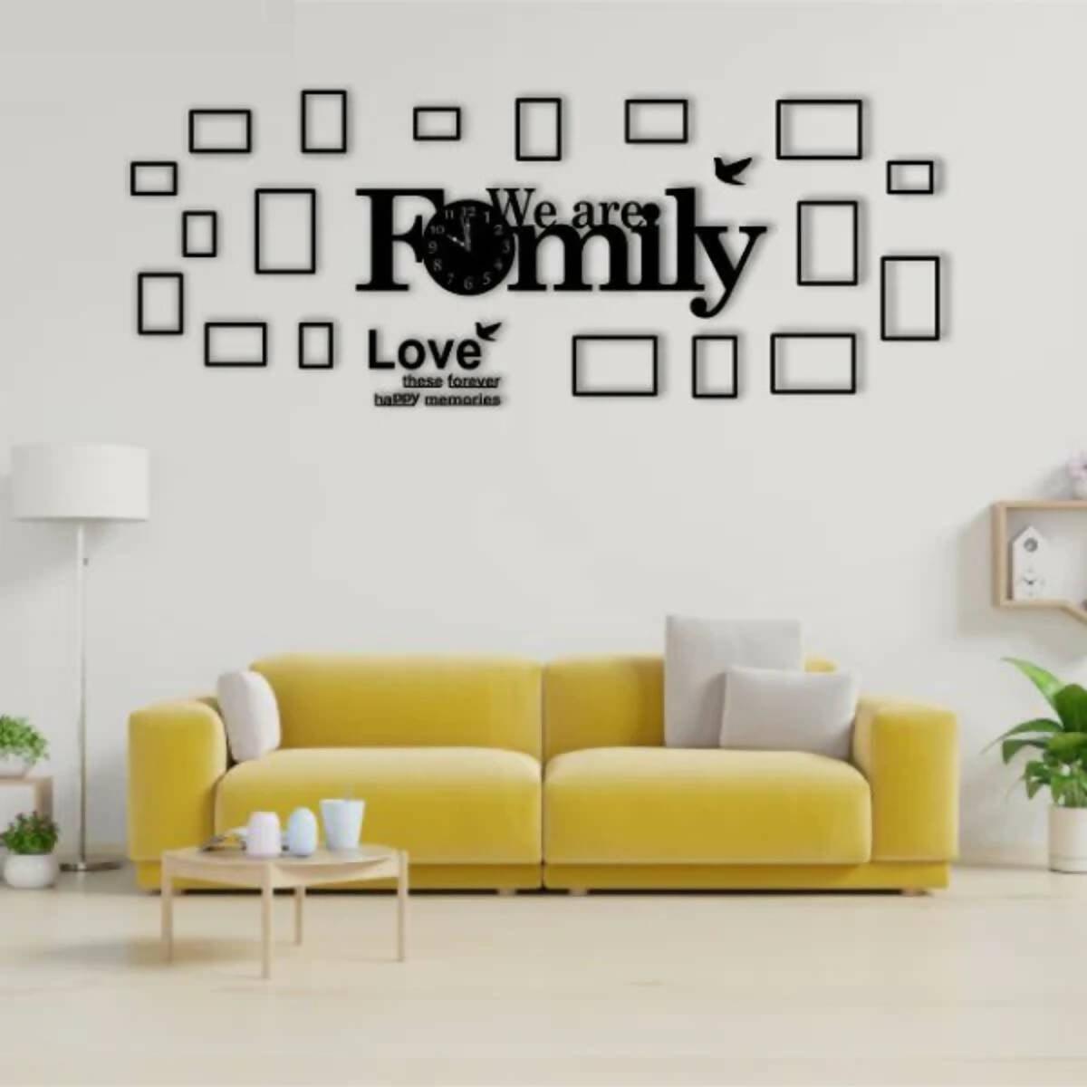 New Big Wooden We Are Family Diy Wall Clock With Frames Modern Design 3d Mirror Large Decorative - ValueBox