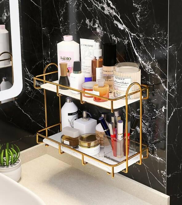 Bathroom Storage Rack Large Capacity Double Iron Art Nordic Bathroom Rack Lipstick Perfume Storage Rack Cosmetics Storage Rack - ValueBox