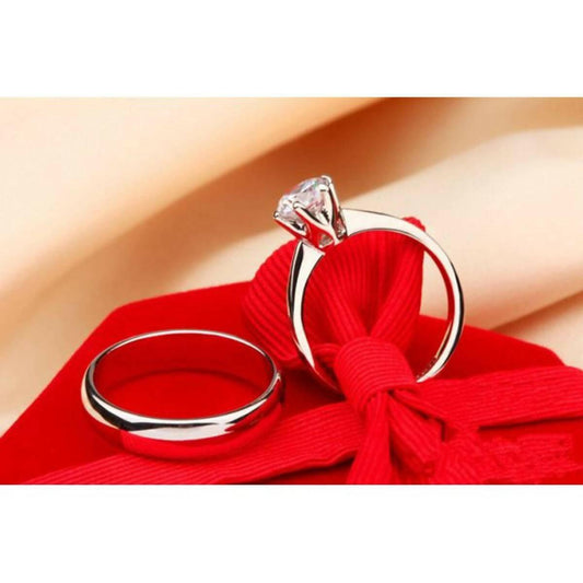 Couple Ring Pack Of 2 In Silver Ring For Man & Diamond Ring for Woman