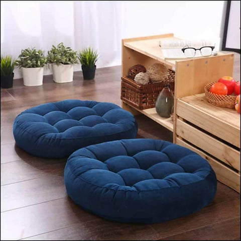 Velvet Round Floor Cushion-Ball Fiber Filled_1 Pair=2pcs Blue - ValueBox