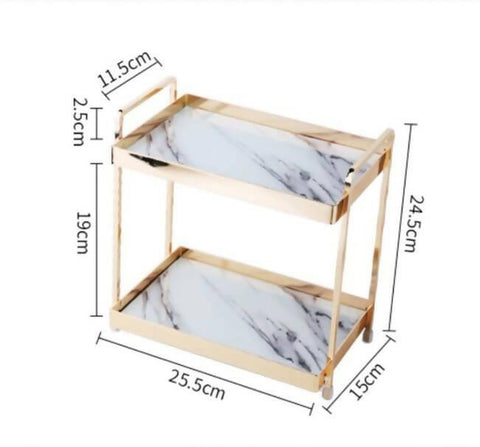 Double Cake Stand Luxury Makeup Organizer Jewelry Lipstick Perfume Storage Tray Wedding Party Tableware Desktop Finishing Shelf - ValueBox