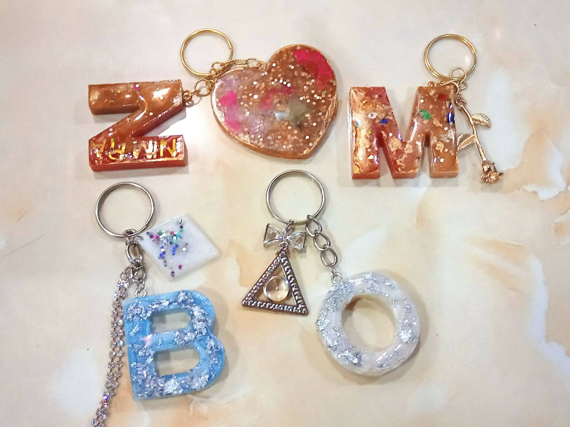Glittery Alphabets with Metal or Big Charms Made with High Quality Resin