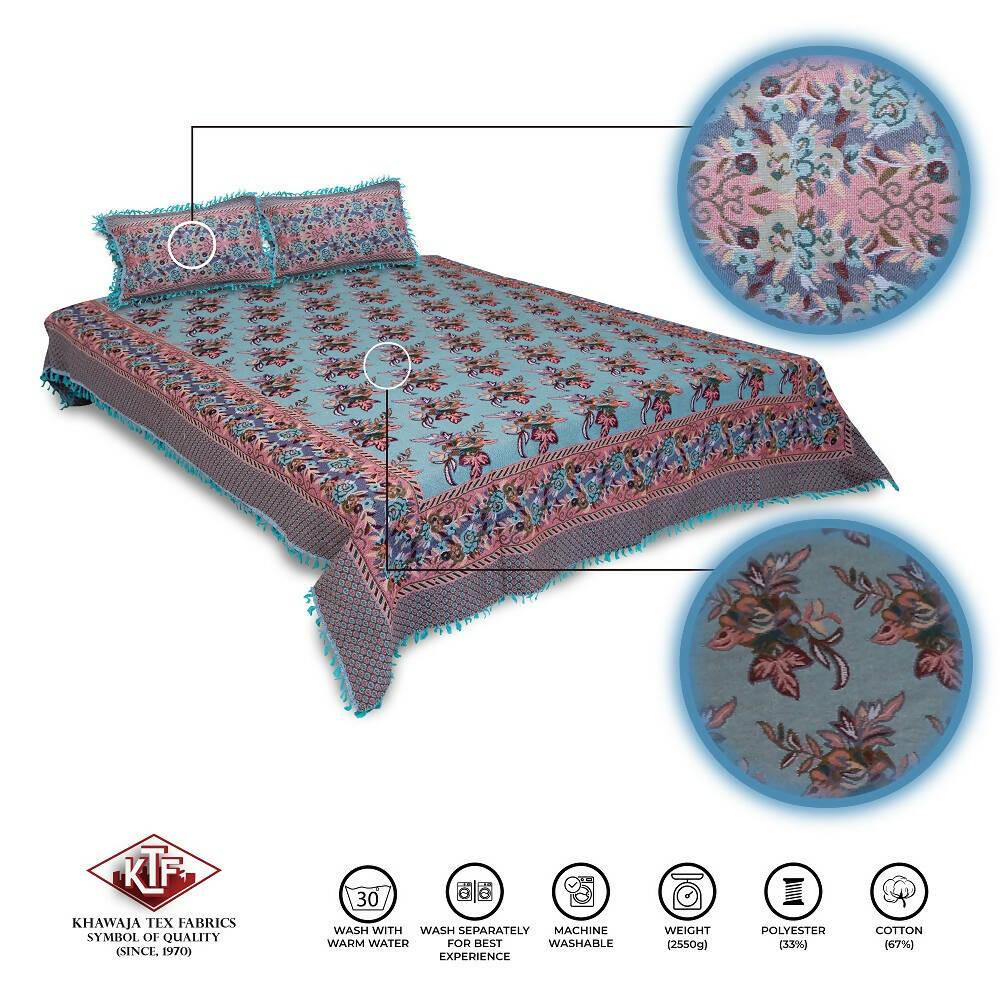 Khawaja King size double bed sheet jacquard traditional hand crafted bed set gultex style multani cotton polyester bed cover with 2 pillow covers A29 - ValueBox