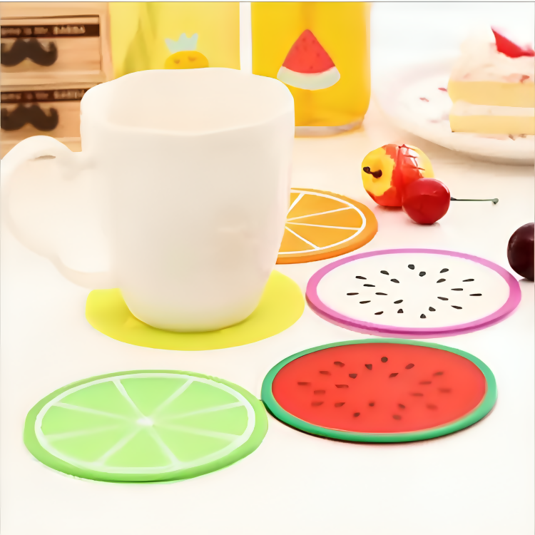Colorful Silicon Fruit Coaster Tea Cup mat Drink Holder Tea placemats Slice Silicone Drink Cup Mat for Drinks Prevent Furniture and Tabletop