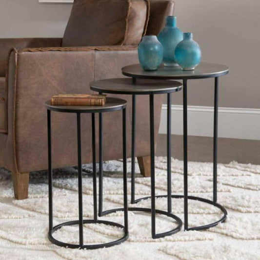 Decore To Adore Customize 3 Pieces 17″ Wide Aged Black Nesting Tables Fully Black Color - ValueBox