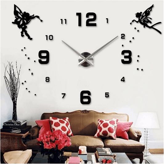 Wooden Large Wall Clock Self-Adhesive Angel Time Sticker DIY 3D Clocks - ValueBox