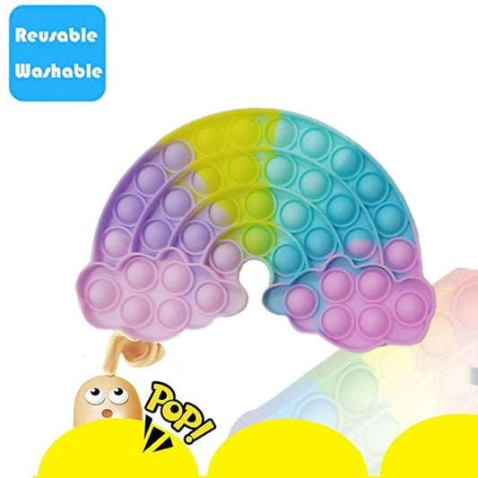 Push Pop Bubble Fidget Spinner Pop It Silicone Toy - 6 inches - Rainbow Clouds
