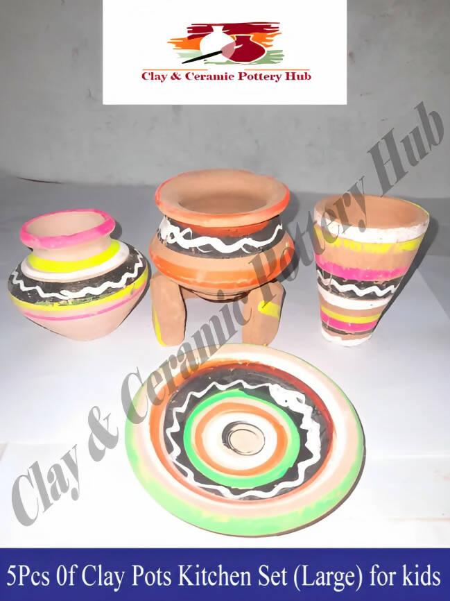 Clay Pots Kitchen Set (large) | Set of 5 Pcs | Kids Play & Home Decor | Clay Crockery Pots | Earthen Crockery Pots | Terracotta Crockery Pots - ValueBox