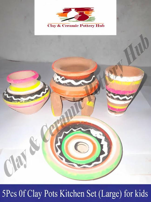Clay Pots Kitchen Set (large) | Set of 5 Pcs | Kids Play & Home Decor | Clay Crockery Pots | Earthen Crockery Pots | Terracotta Crockery Pots