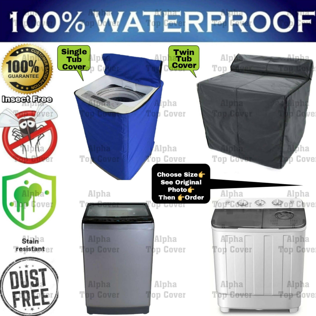 100% Water Dust Proof Sunlight Proof - Washing Machine Cover - ValueBox