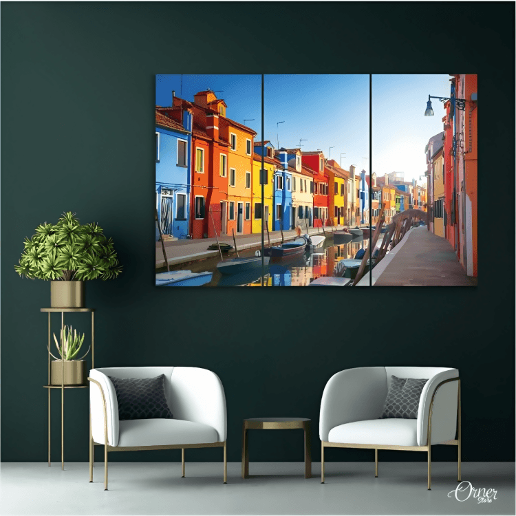 Colorful Venice Canal Buildings And Boats (3 Panels) | Travel Wall Art - ValueBox