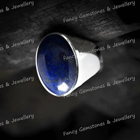 Natural Lapis Lazuli Men's Ring in 925 Sterling Silver, Quality Gemstone Ring, Wedding Engagement Ring - ValueBox