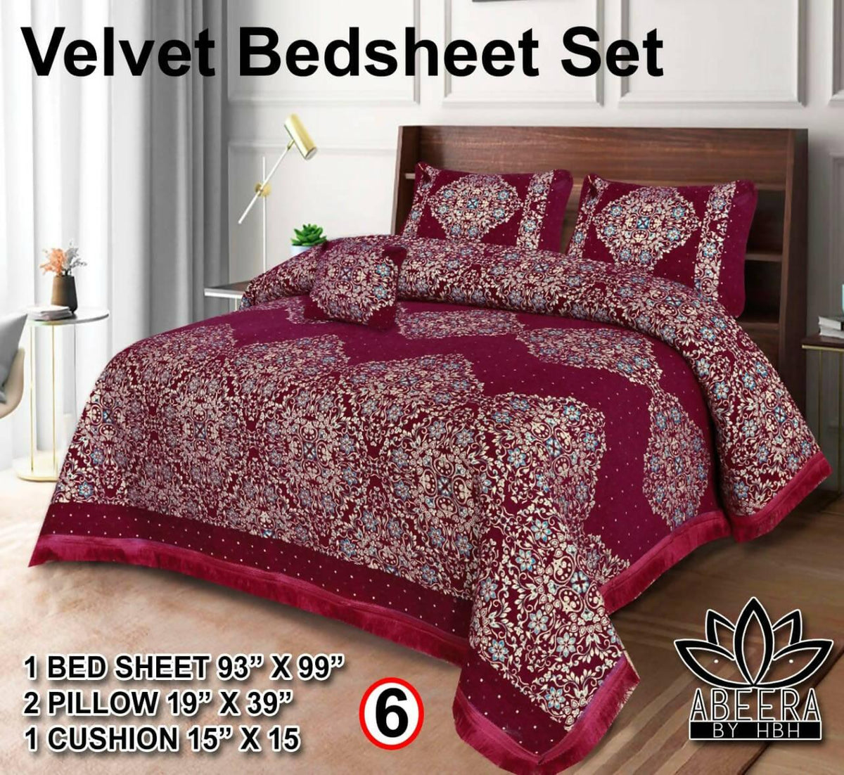 VELVET BED SHEET 5PCS SET with PILLOW & CUSHION CASE 010 - ValueBox