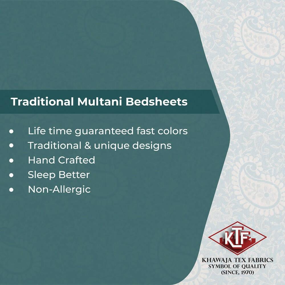 Khawaja King size double bed sheet jacquard traditional hand crafted bed set gultex style multani cotton polyester bed cover with 2 pillow covers A37 - ValueBox