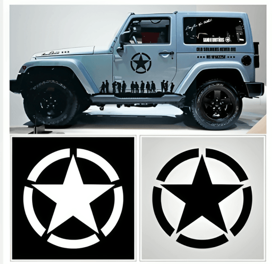 2Pcs 30cm Big Star (Black) Decal for Jeep Sticker Large Vinyl Body Fits Most Vehicles - ValueBox