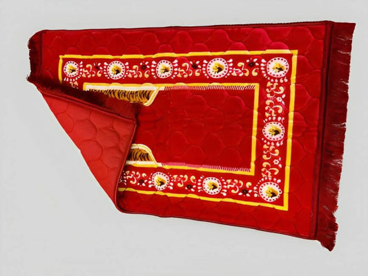 Premium Prayer Mat |Scarlet Red Velvet Foam Print Embossed Jai Namaz | Prayer Rug