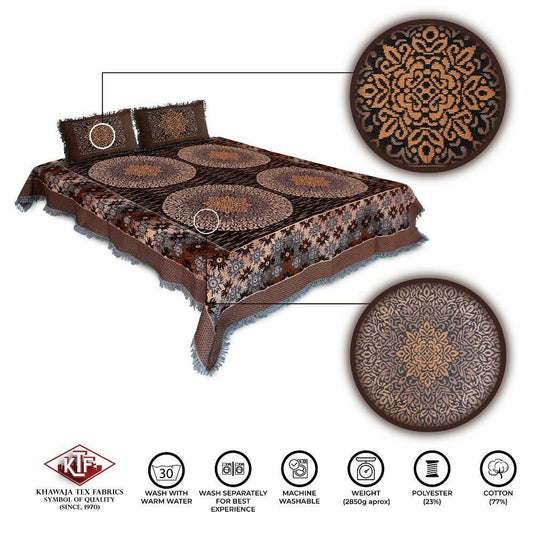 Khawaja King size double bed sheet jacquard traditional hand crafted bed set gultex style multani cotton polyester bed cover with 2 pillow covers A38 - ValueBox