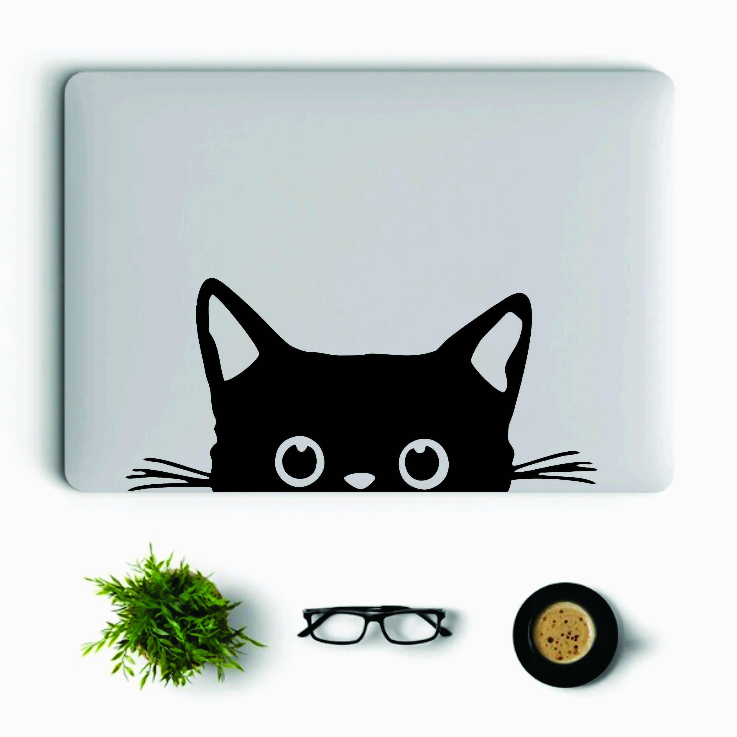 Cute Peeking Cat with Mustache Vinyl Decal Laptop Sticker, Laptop Stickers by Sticker Studio - ValueBox