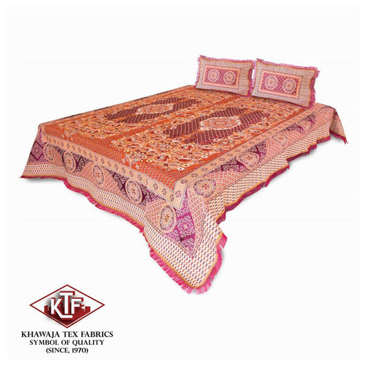 Khawaja King size double bed sheet jacquard traditional hand crafted bed set gultex style multani cotton polyester bed cover with 2 pillow covers A17 - ValueBox