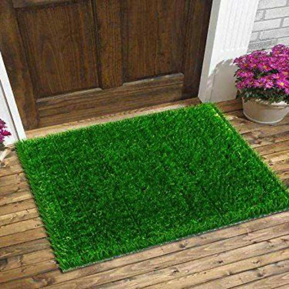 Tijaraat Online Floor Mat / Green Grass Mat / Bath Room Mat / Floor Mat / Entrance Mat / PVC Rugs Door Mat / Multi Purpose Artificial Green Grass Rug- 2FT BY 5FT 20Mm