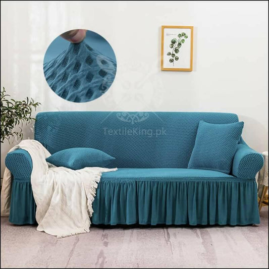 Turkish Stretchable Fitted Jacquard Sofa Cover - Blue - All Colors & Sizes - ValueBox