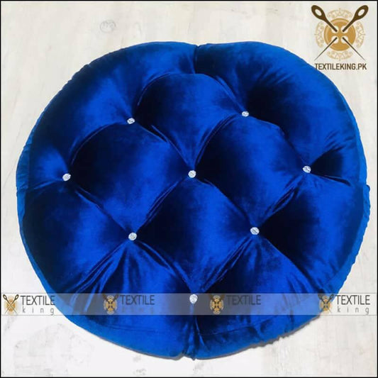 Velvet Round Floor Cushion-Ball Fiber Filled_1 Pair=2pcs Blue - ValueBox