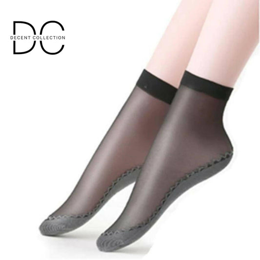 Pack of 2 PAirs Women Socks Velvet Silk Spring Summer Socks Breathable Soft Cotton Bottom Ankle Socks-Black - ValueBox