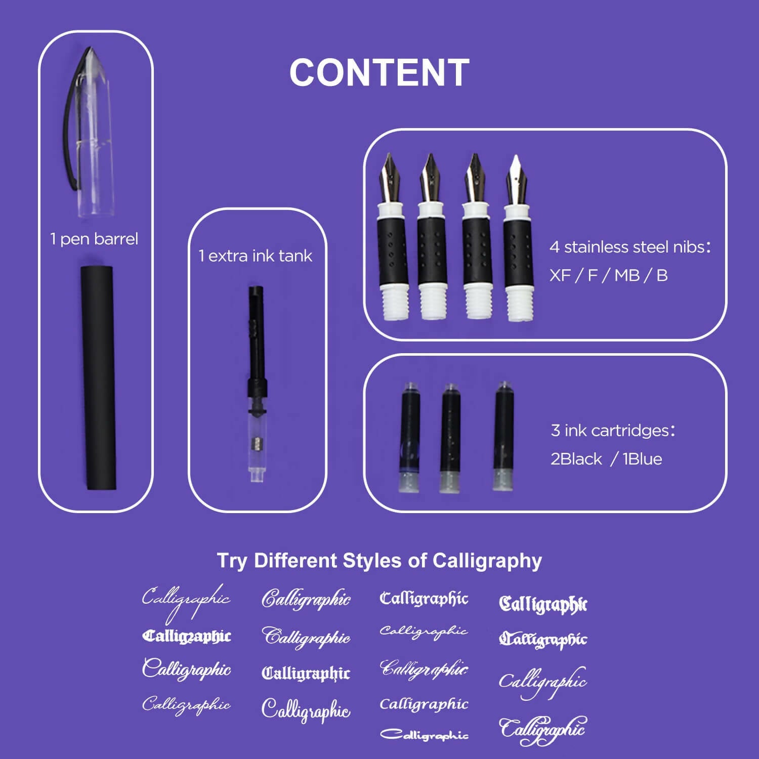 Keep Smiling Calligraphy Pen Set Calligraphy With 1pc Pen Holder & 4pcs Pen Nibs With 3pcs Inks