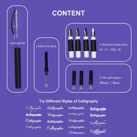 Keep Smiling Calligraphy Pen Set Calligraphy With 1pc Pen Holder & 4pcs Pen Nibs With 3pcs Inks - ValueBox