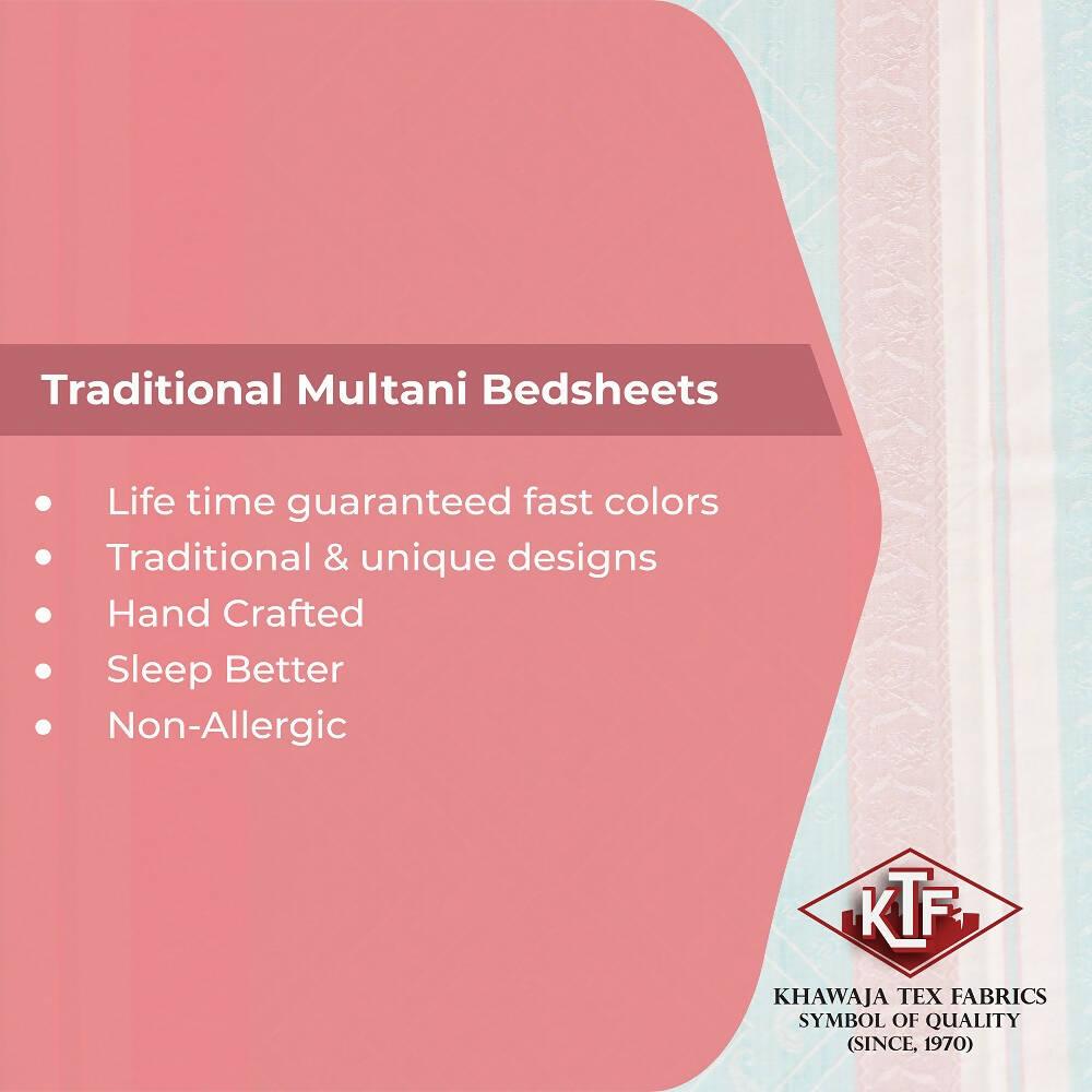 Khawaja King size double bed sheet jacquard traditional hand crafted bed set gultex style multani cotton polyester bed cover with 2 pillow covers A32 - ValueBox