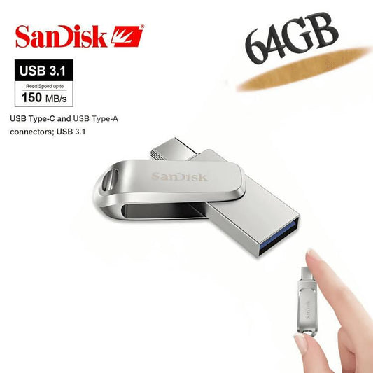 SanDisk OTG Flash Drive Ultra Luxe TypeC 64GB Ultra Dual USB3.1 Disk OTG Type-C Pen Drive Stick for Smartphone Laptop