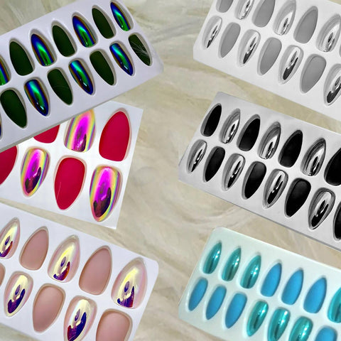 Artificial Matte and Mirror Nails Set-24 Pcs - Almond Shape- Nail Art For Girls Ladies and Women - ValueBox