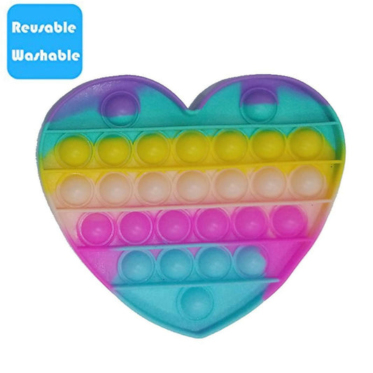 Push Pop Bubble Fidget Spinner Pop It Silicone Toy - 5 inches - New Rainbow Heart