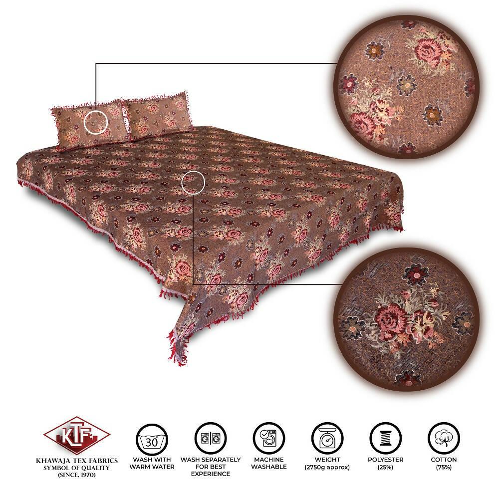 Khawaja King size double bed sheet jacquard traditional hand crafted bed set gultex style multani cotton polyester bed cover with 2 pillow covers A25 - ValueBox