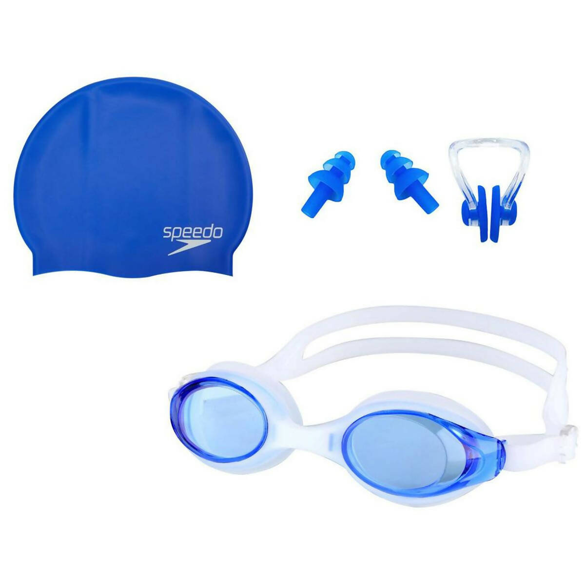 Pack of 3 - Swimming Glasses Goggles Nose Clip Ear Plug Set & Swimming Cap