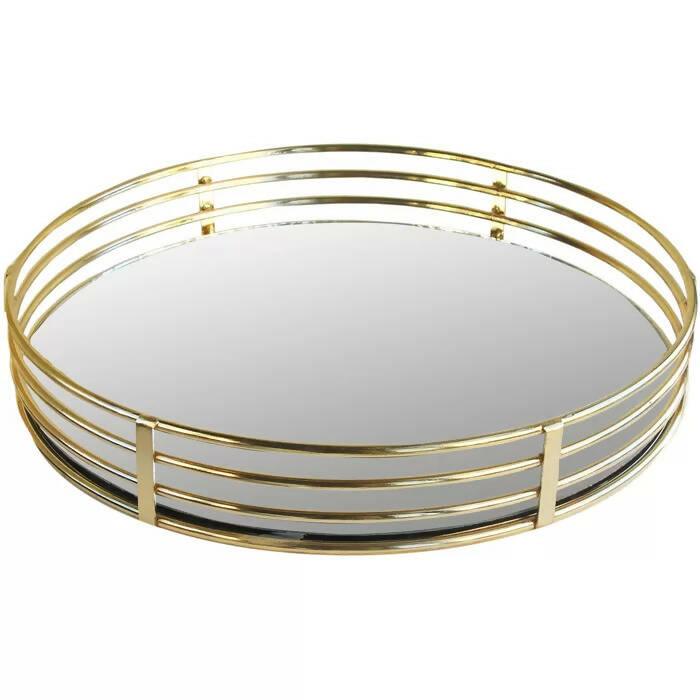 12 Inch Golden Geometric Mirror Tray Golden Home Crafts Decoration Restaurant Metal Tray With Glass Living Room Decoration - ValueBox