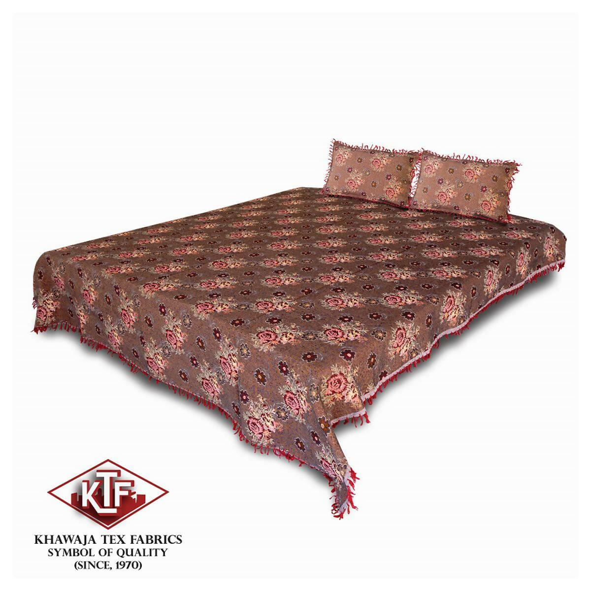 Khawaja King size double bed sheet jacquard traditional hand crafted bed set gultex style multani cotton polyester bed cover with 2 pillow covers A25 - ValueBox