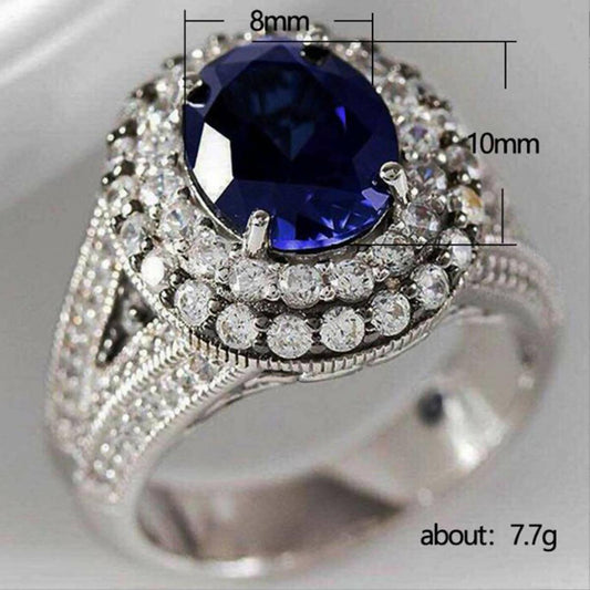Luxury Full Rhinestone Zircon Ladies Ring with Blue Crystal
