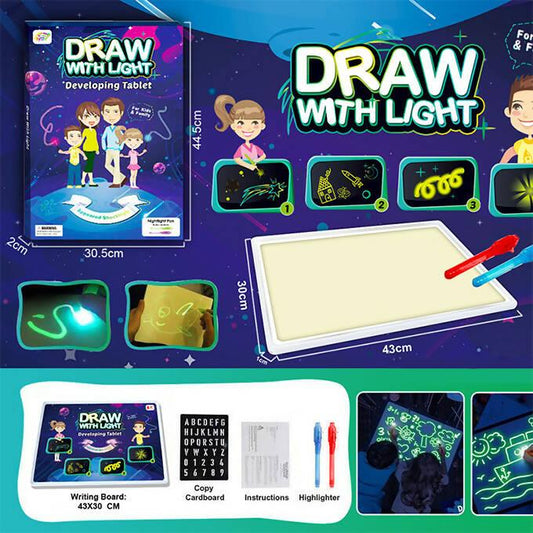 Draw With Light up Drawing Fun Developing Toy Draw Sketchpad Board Portable for Kids School