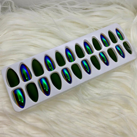 Artificial Matte and Mirror Nails Set-24 Pcs - Almond Shape- Nail Art For Girls Ladies and Women - ValueBox