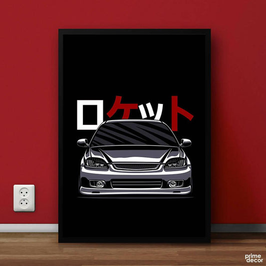 Honda Civic Black Vector | Cars Poster Wall Art